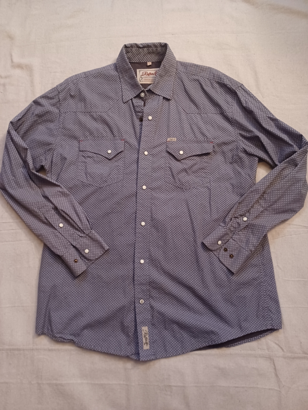 Rafter C Micro-Print Western Pearl Snap-Shirt Men's Size XL
